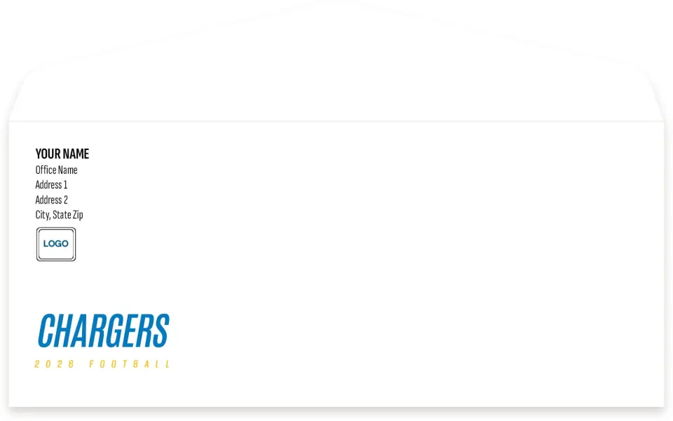 This is a 4.125 x 9.5 Envelope Mailer called Los Angeles Chargers printed in full color