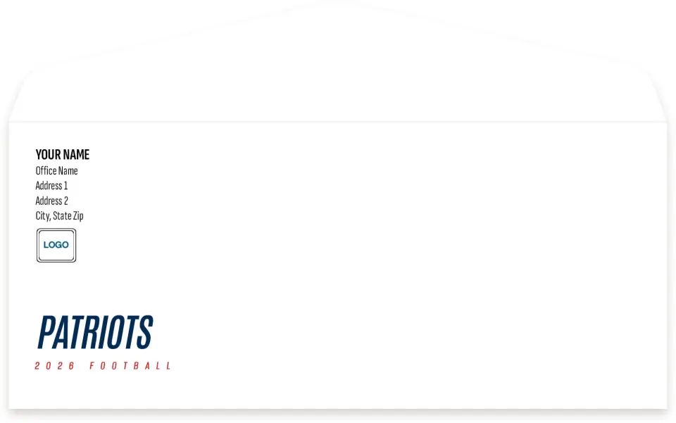 This is a 4.125 x 9.5 Envelope Mailer called New England Patriots printed in full color