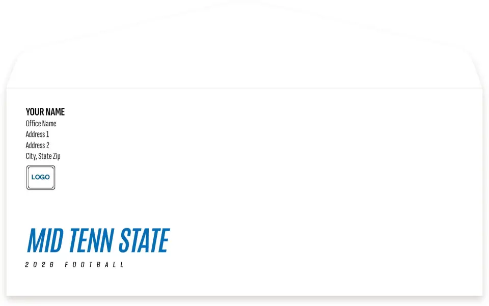 This is a 4.125 x 9.5 Envelope Mailer called Middle Tenn State Blue Raiders printed in full color
