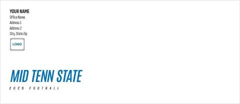 This is a 4.125 x 9.5 Envelope Mailer called Middle Tenn State Blue Raiders printed in full color