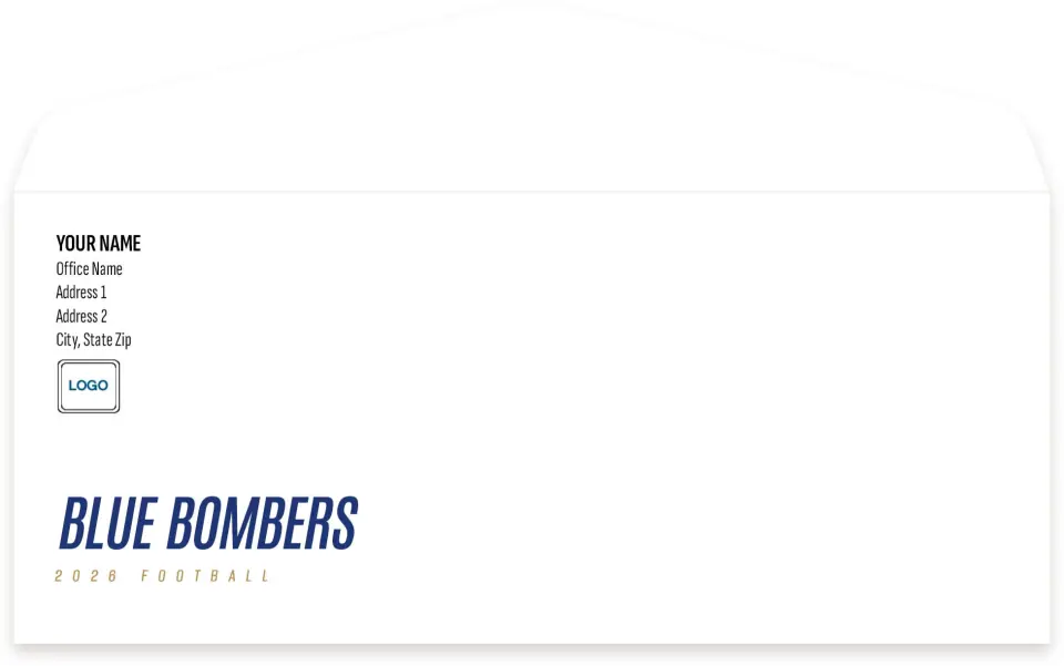 This is a 4.125 x 9.5 Envelopes with Return Address Printing called Winnipeg Blue Bombers printed in full color