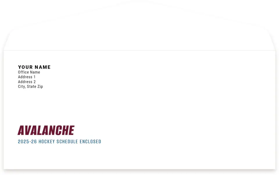 This is a 4.125 x 9.5 Envelope Mailer called Colorado Avalanche printed in full color