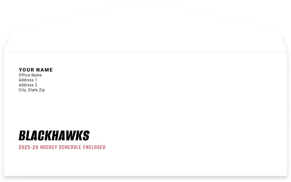 This is a 4.125" x 9½" Envelope Mailer called Chicago Blackhawks printed in full color