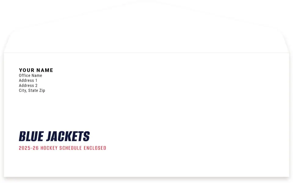 This is a 4.125 x 9.5 Envelope Mailer called Columbus Blue Jackets printed in full color
