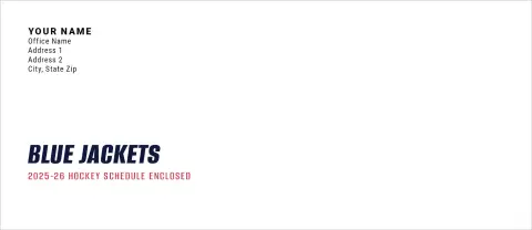 This is a 4.125 x 9.5 Envelope Mailer called Columbus Blue Jackets printed in full color