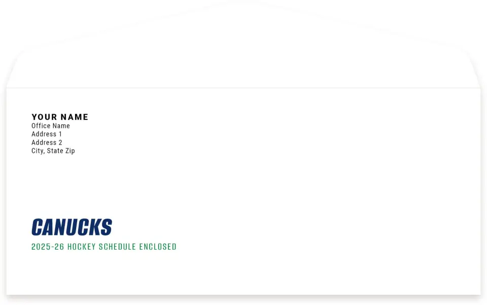 This is a 4.125" x 9½" Envelope Mailer called Vancouver Canucks printed in full color