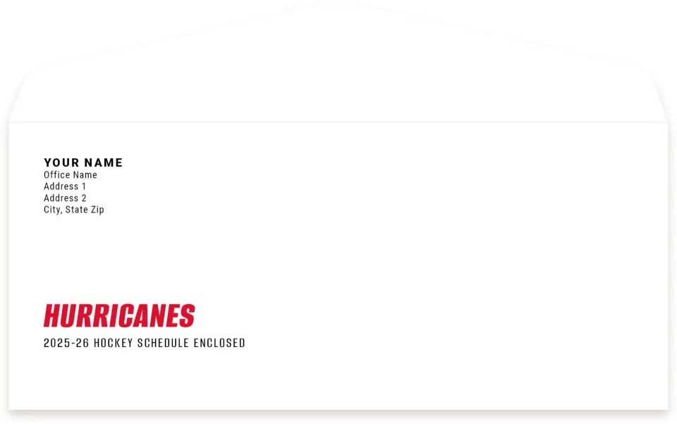 This is a 4.125" x 9½" Envelope Mailer called Carolina Hurricanes printed in full color