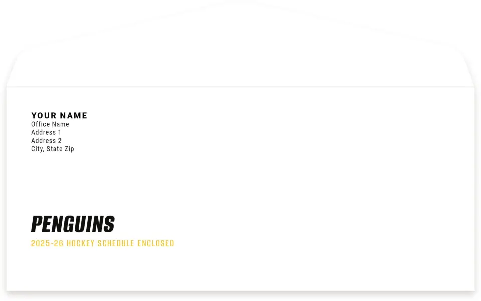 This is a 4.125" x 9½" Envelope Mailer called Pittsburgh Penguins printed in full color