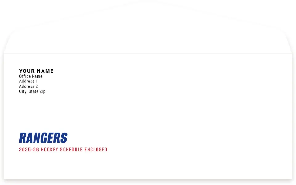 This is a 4.125" x 9½" Envelope Mailer called New York Rangers printed in full color