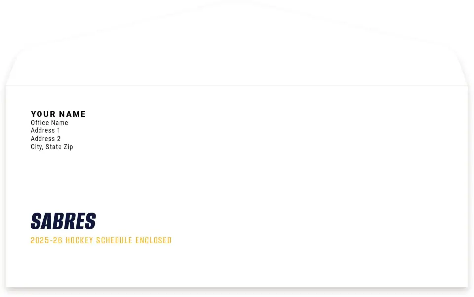 This is a 4.125" x 9½" Envelope Mailer called Buffalo Sabres printed in full color