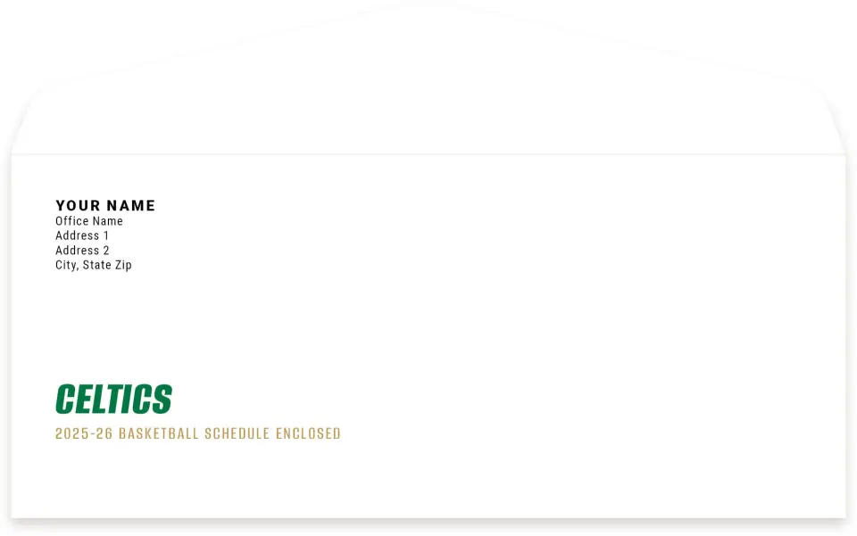 This is a 4.125 x 9.5 Envelope Mailer called Boston Celtics printed in full color