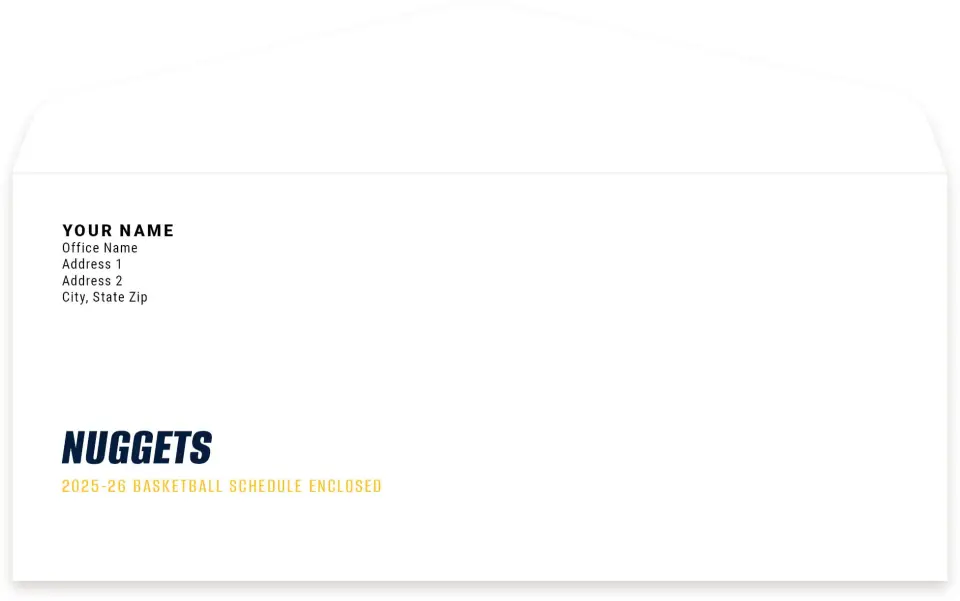 This is a 4.125" x 9½" Envelope Mailer called Denver Nuggets printed in full color
