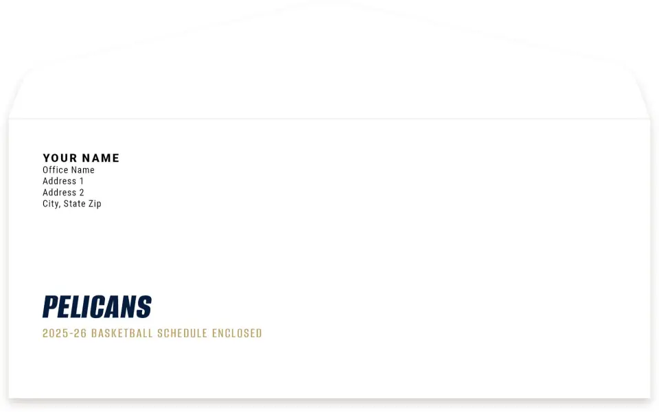 This is a 4.125" x 9½" Envelope Mailer called New Orleans Pelicans printed in full color