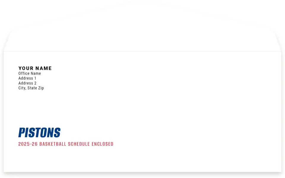 This is a 4.125" x 9½" Envelope Mailer called Detroit Pistons printed in full color