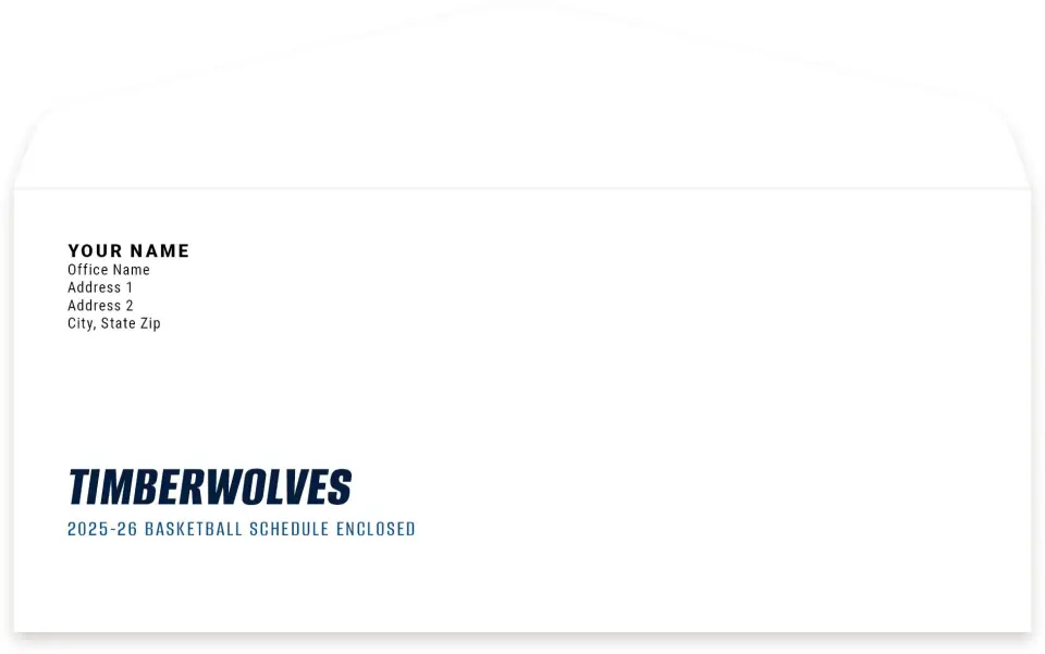 This is a 4.125" x 9½" Envelope Mailer called Minnesota Timberwolves printed in full color