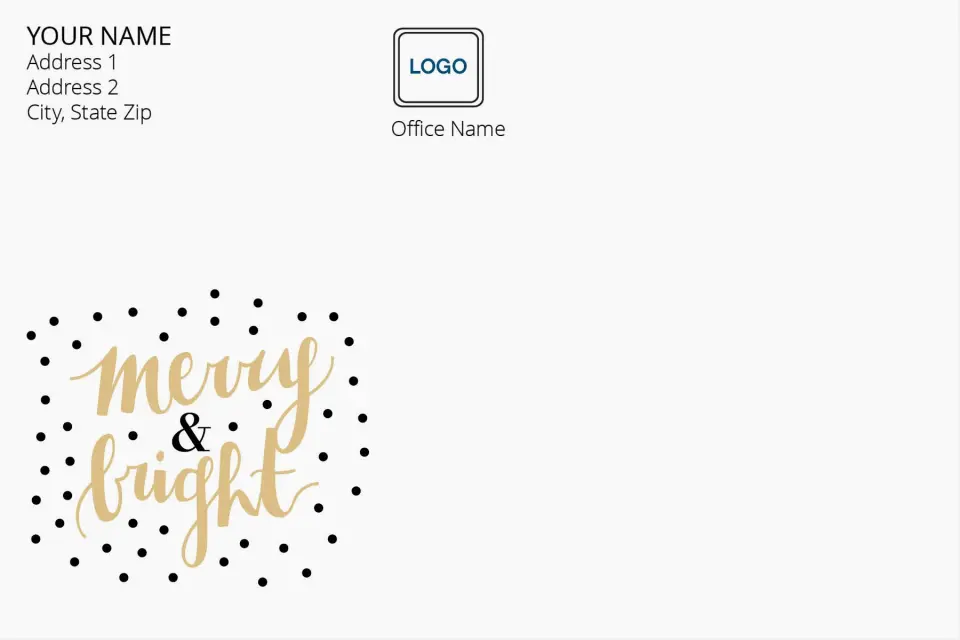 This is a 6 x 9 Return Address Printing & Design called Merry & Bright printed in full color