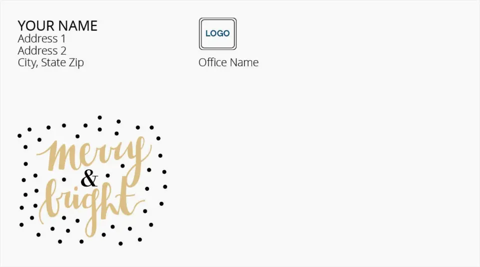 This is a 4" x 6¾" Return Address Printing & Design called Merry & Bright printed in full color