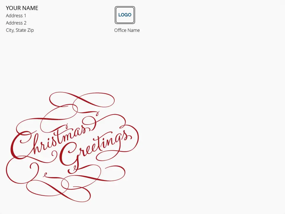 This is a 9 x 12 Return Address Printing & Design called Christmas Greetings printed in full color