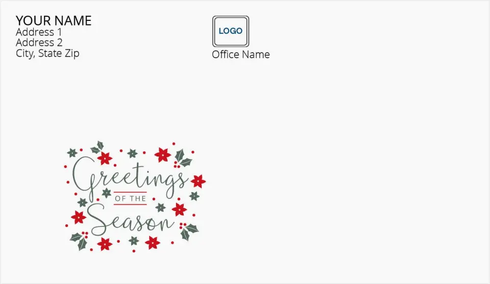 This is a 4.5 x 7.75 Return Address Printing & Design called Greetings of the Season printed in full color