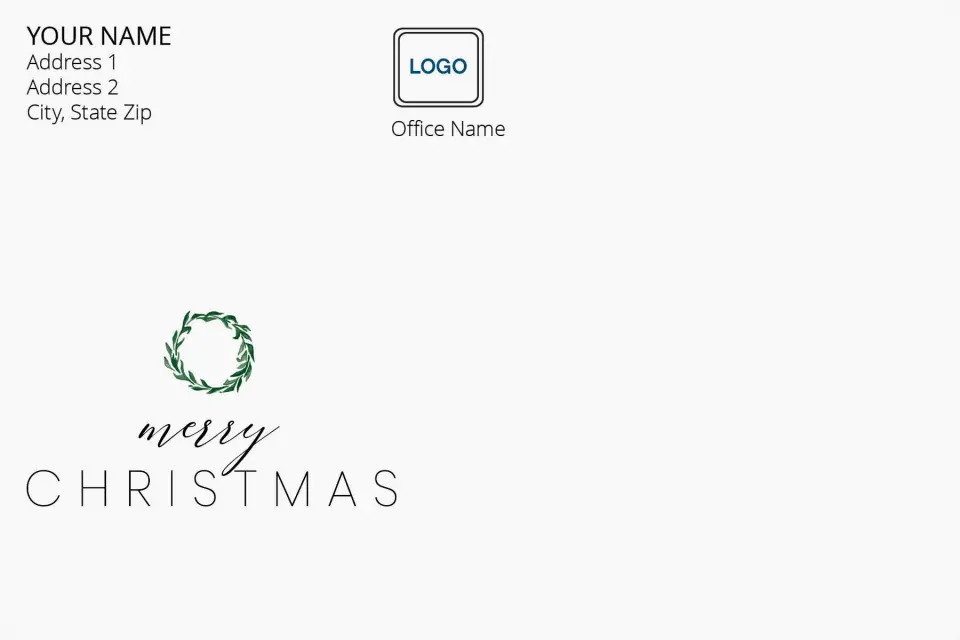 This is a 6 x 9 Return Address Printing & Design called Merry Christmas Wreath printed in full color
