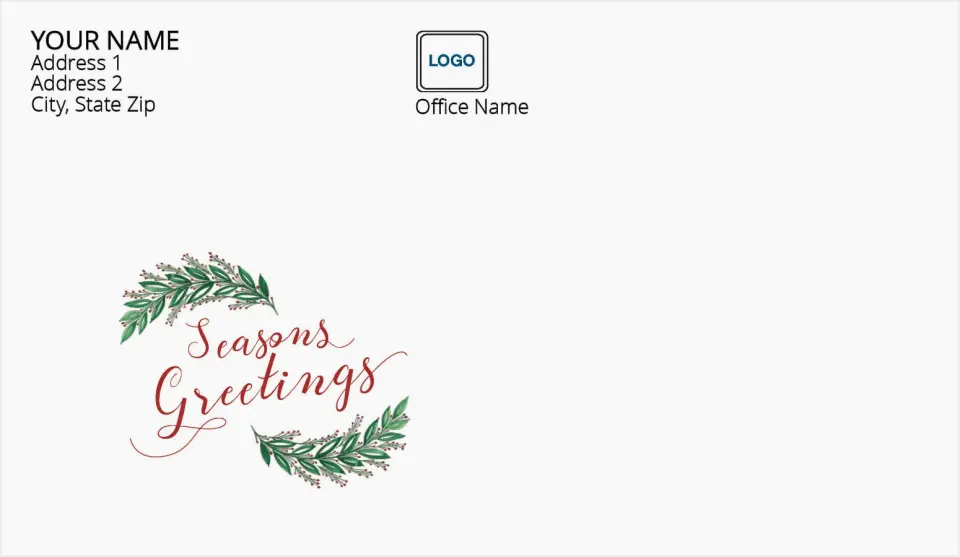 This is a 4.5 x 7.75 Return Address Printing & Design called Seasons Greetings printed in full color