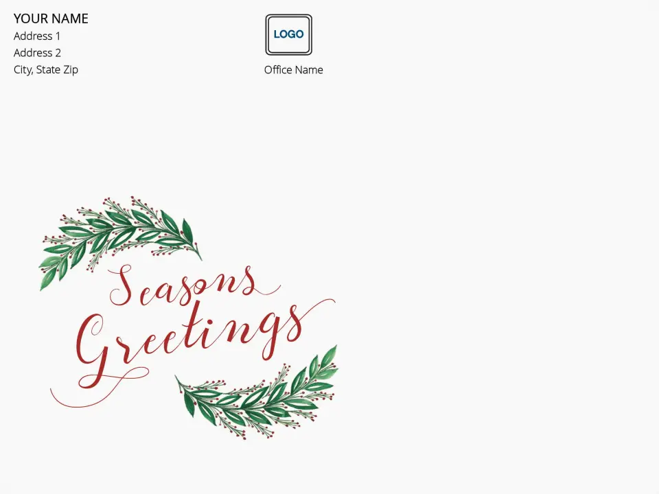 This is a 9 x 12 Return Address Printing & Design called Seasons Greetings printed in full color