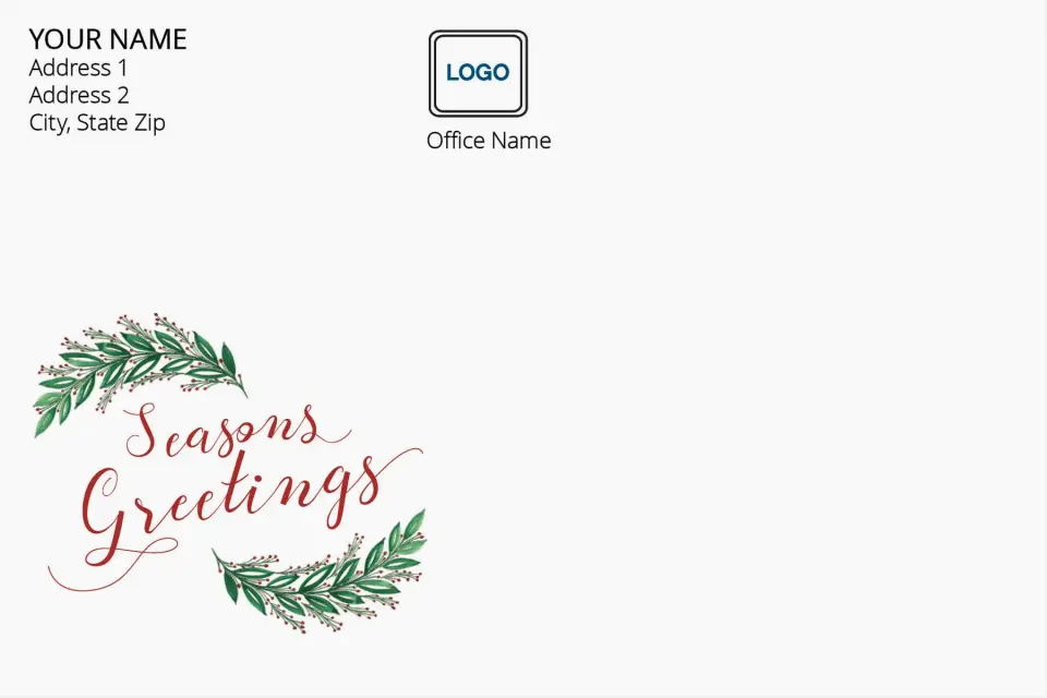 This is a 6 x 9 Return Address Printing & Design called Seasons Greetings printed in full color