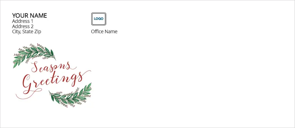 This is a 4.125 x 9.5 Return Address Printing & Design called Seasons Greetings printed in full color