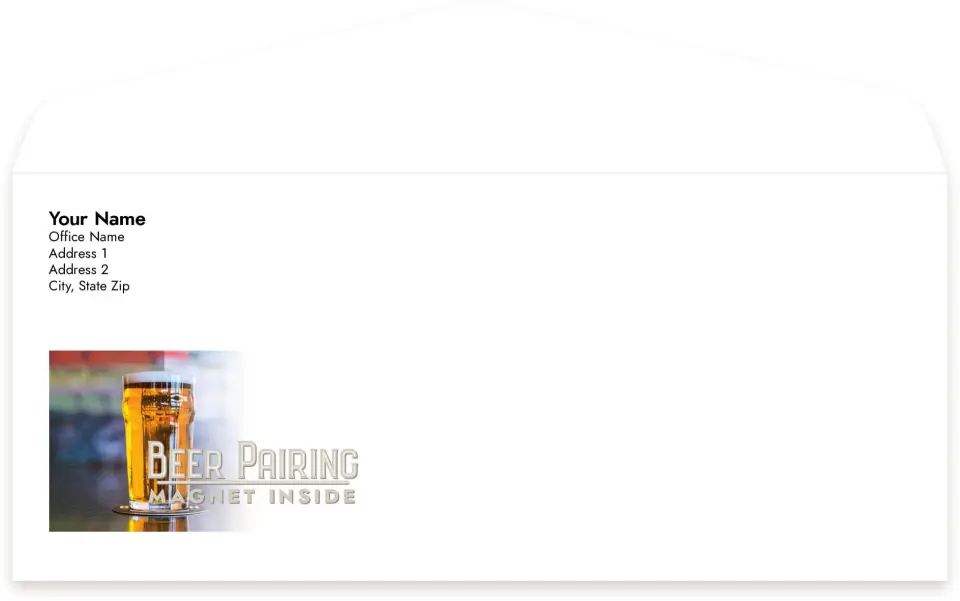 This is a 4.125 x 9.5 Business Envelope called Beer Pairing printed in full color