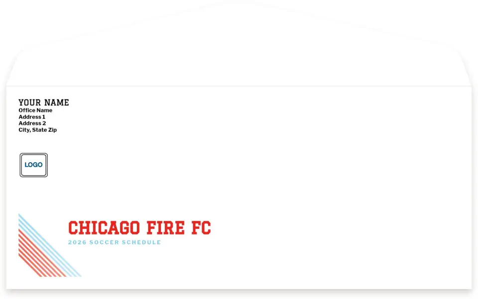 This is a 4.125" x 9½" Baseball Envelope called Chicago Fire FC Envelopes with Mailing Service printed in full color
