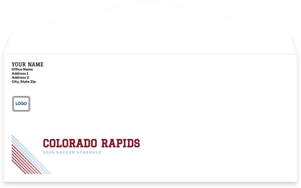 This is a 4.125 x 9.5 Baseball Envelope called Colorado Rapids Envelopes with Return Address Printing Service printed in full color