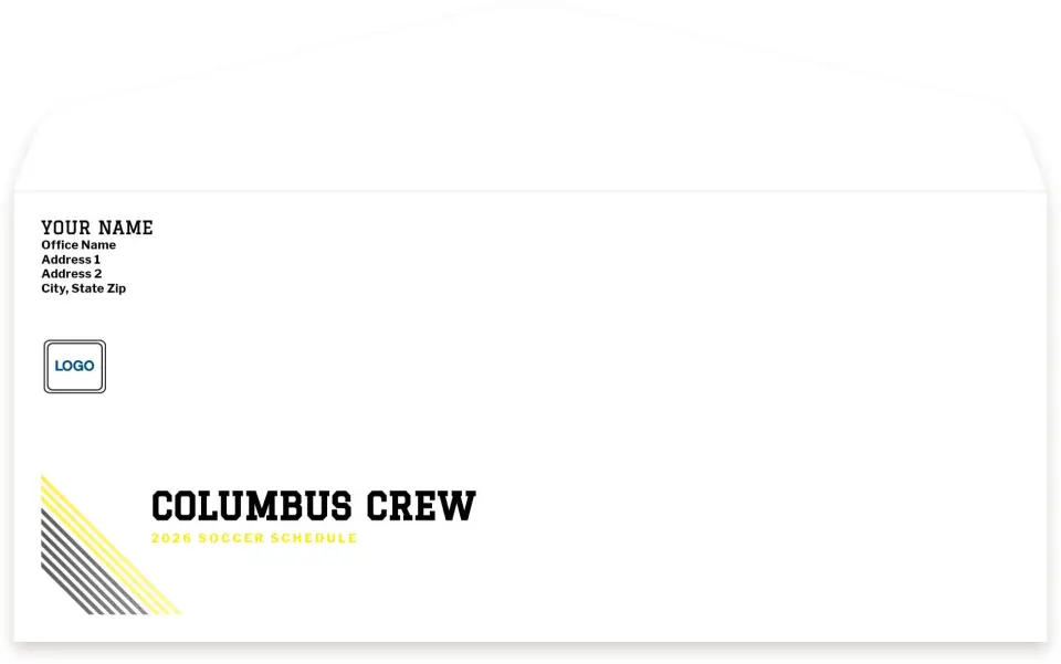 This is a 4.125" x 9½" Baseball Envelope called Columbus Crew SC Envelopes with Mailing Service printed in full color