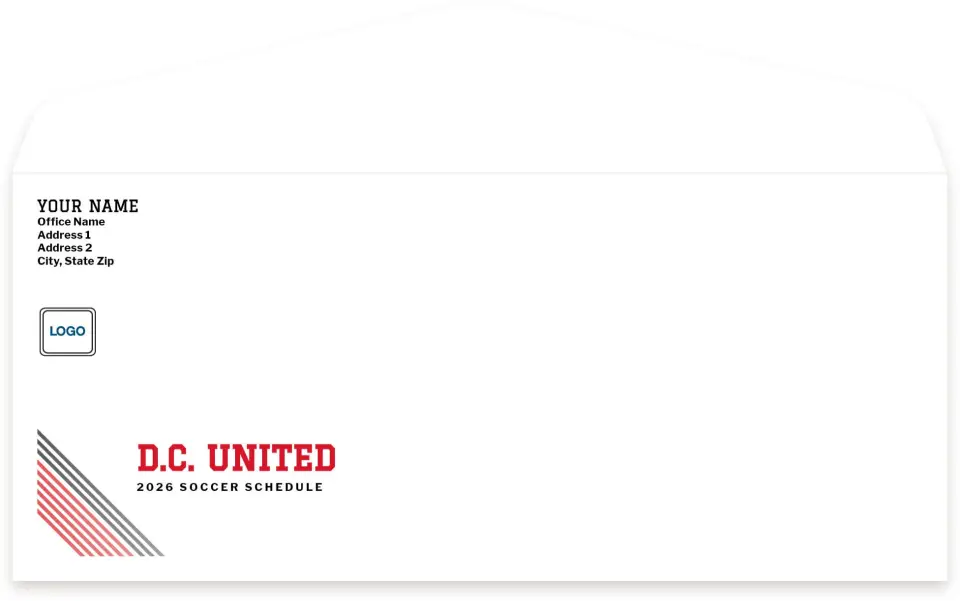 This is a 4.125" x 9½" Baseball Envelope called D.C. United Envelopes with Mailing Service printed in full color