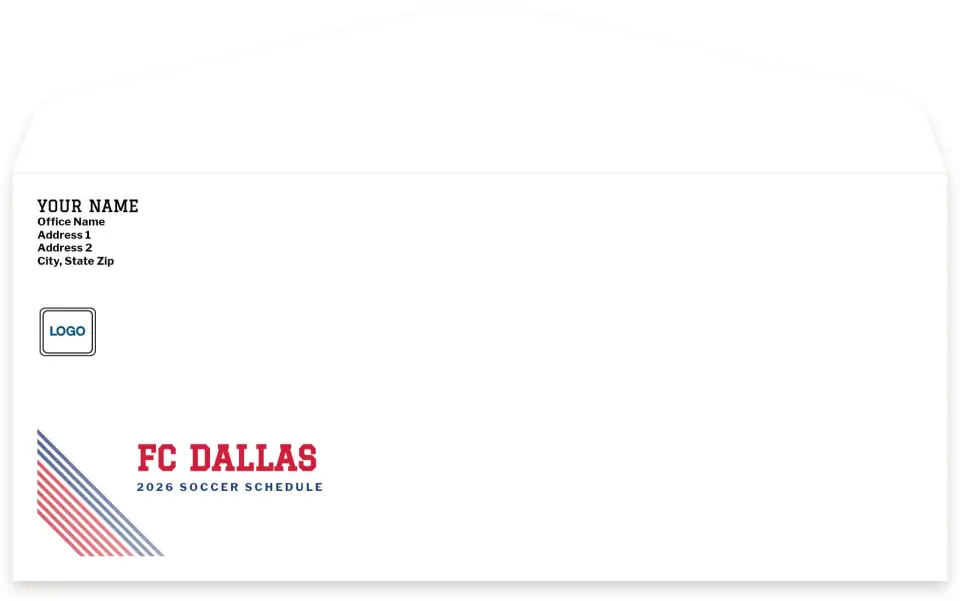 This is a 4.125" x 9½" Baseball Envelope called FC Dallas Envelopes with Mailing Service printed in full color