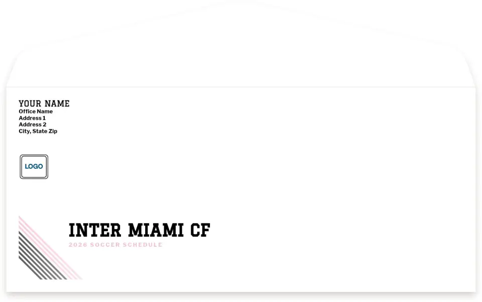 This is a 4.125" x 9½" Baseball Envelope called Inter Miami CF Envelopes with Mailing Service printed in full color