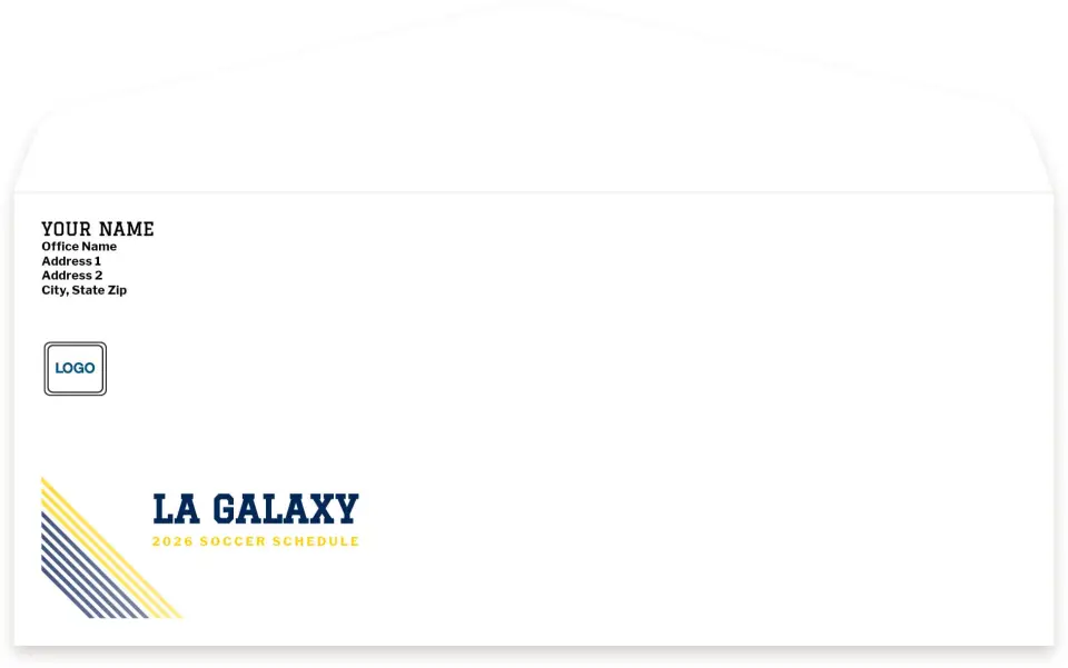 This is a 4.125" x 9½" Baseball Envelope called LA Galaxy Envelopes with Mailing Service printed in full color