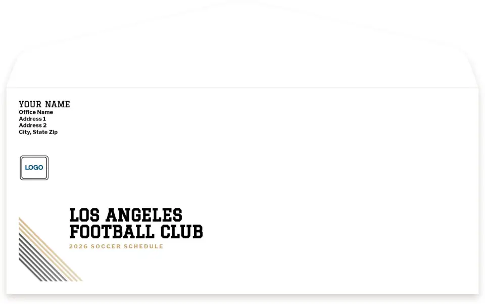 This is a 4.125" x 9½" Baseball Envelope called Los Angeles Football Club Envelopes with Mailing Service printed in full color