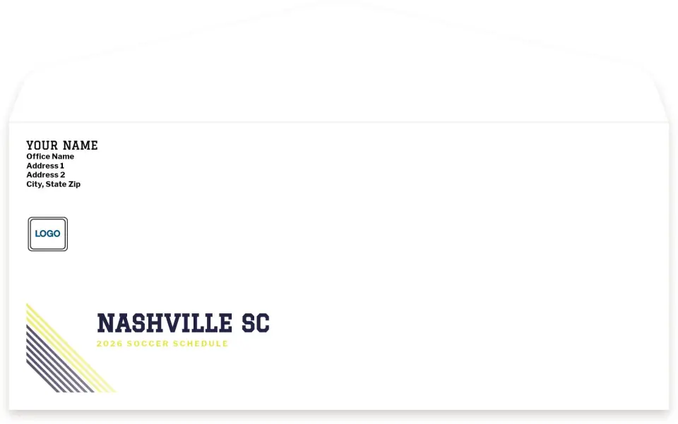 This is a 4.125" x 9½" Baseball Envelope called Nashville SC Envelopes with Mailing Service printed in full color