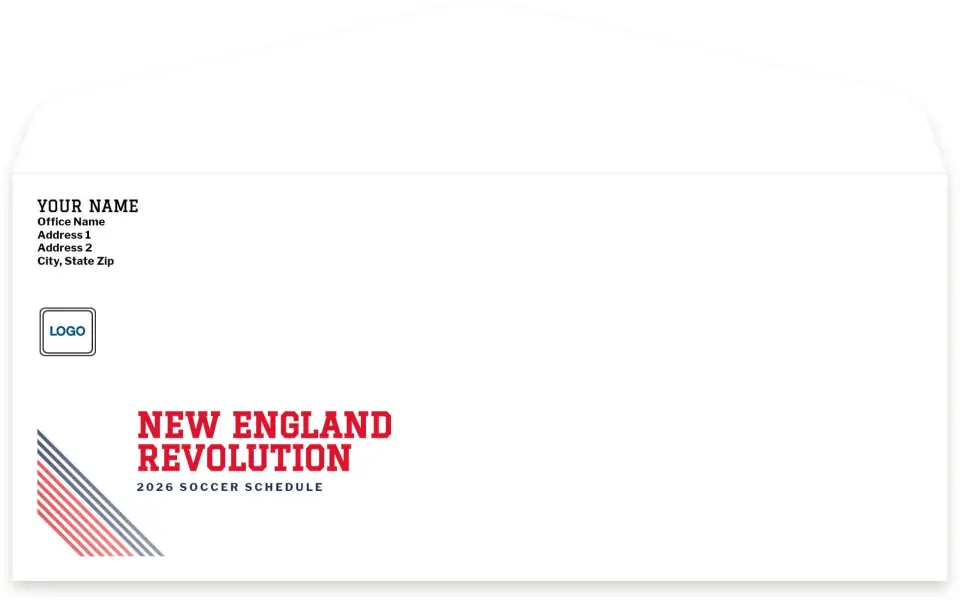 This is a 4.125" x 9½" Baseball Envelope called New England Revolution Envelopes with Mailing Service printed in full color