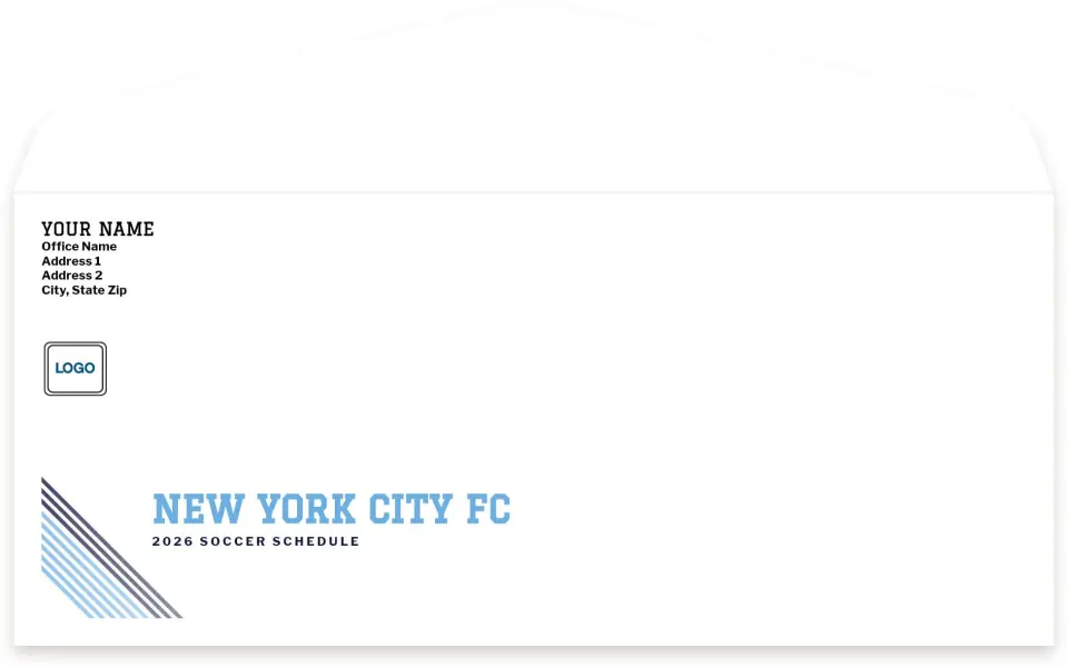 This is a 4.125" x 9½" Baseball Envelope called New York City FC Envelopes with Mailing Service printed in full color