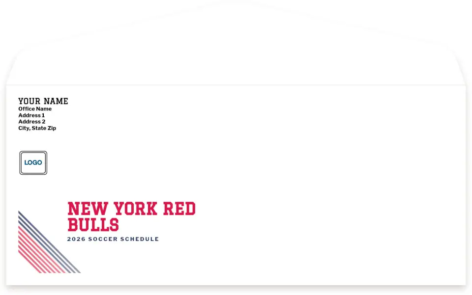 This is a 4.125" x 9½" Baseball Envelope called New York Red Bulls Envelopes with Mailing Service printed in full color