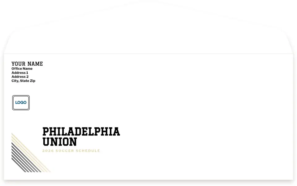 This is a 4.125" x 9½" Baseball Envelope called Philadelphia Union Envelopes with Mailing Service printed in full color