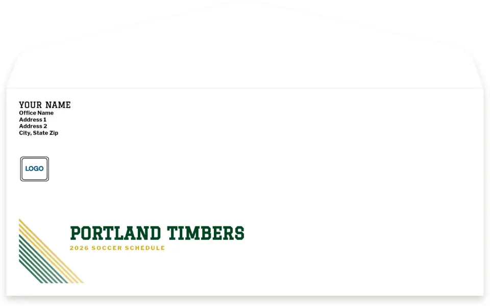 This is a 4.125" x 9½" Baseball Envelope called Portland Timbers Envelopes with Mailing Service printed in full color