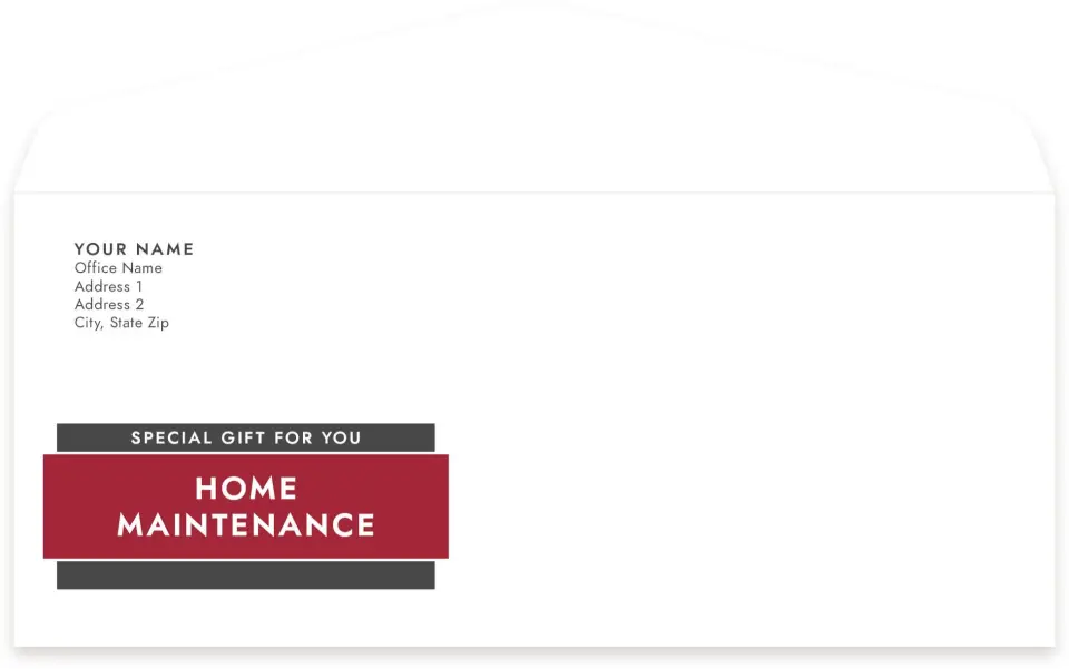 This is a 4.125 x 9.5 Business Envelope called Home Maintenance printed in full color