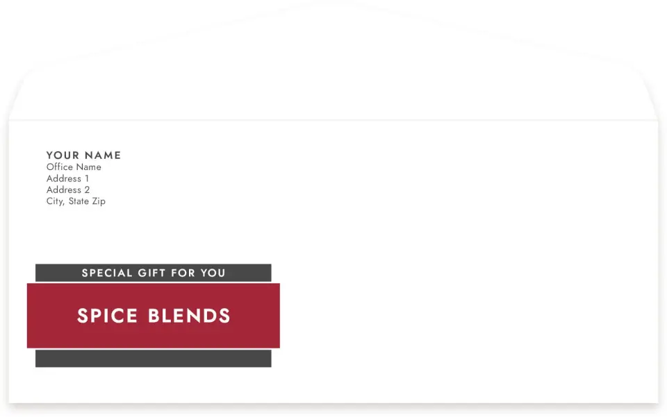 This is a 4.125 x 9.5 Business Envelope called Spice Blends printed in full color