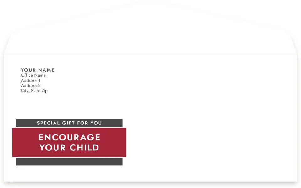 This is a 4.125 x 9.5 Business Envelope called Encourage your Child printed in full color