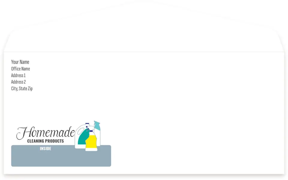 This is a 4.125 x 9.5 Business Envelope called Homemade Cleaning Products printed in full color