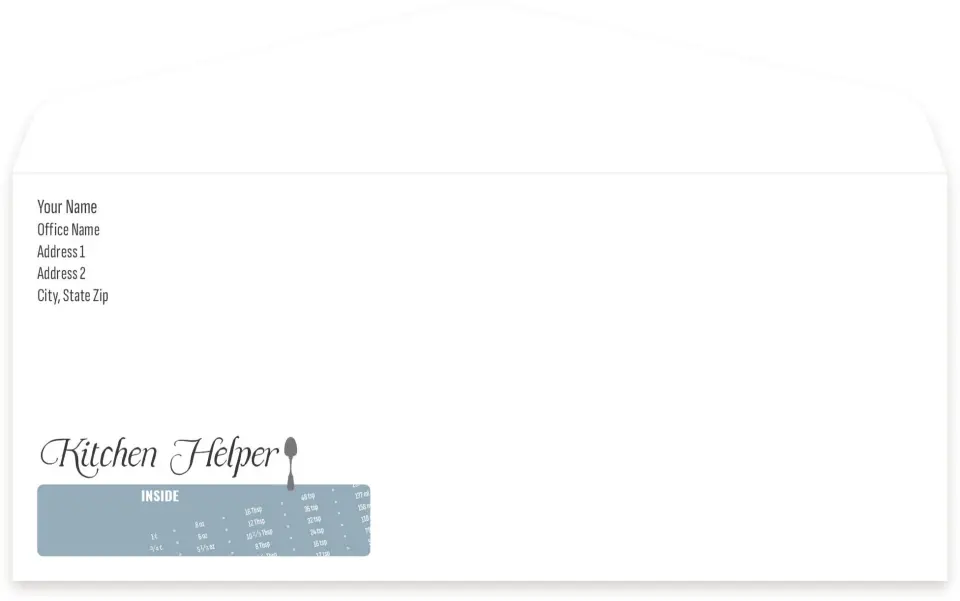 This is a 4.125 x 9.5 Business Envelope called Kitchen Helper printed in full color