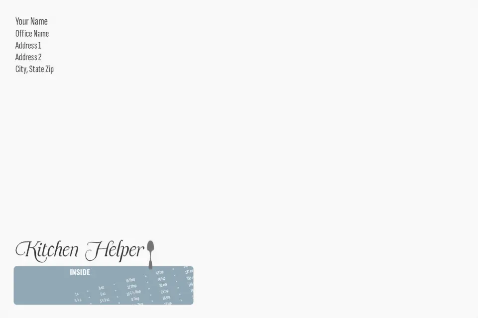 This is a 6 x 9 Business Envelope called Kitchen Helper printed in full color