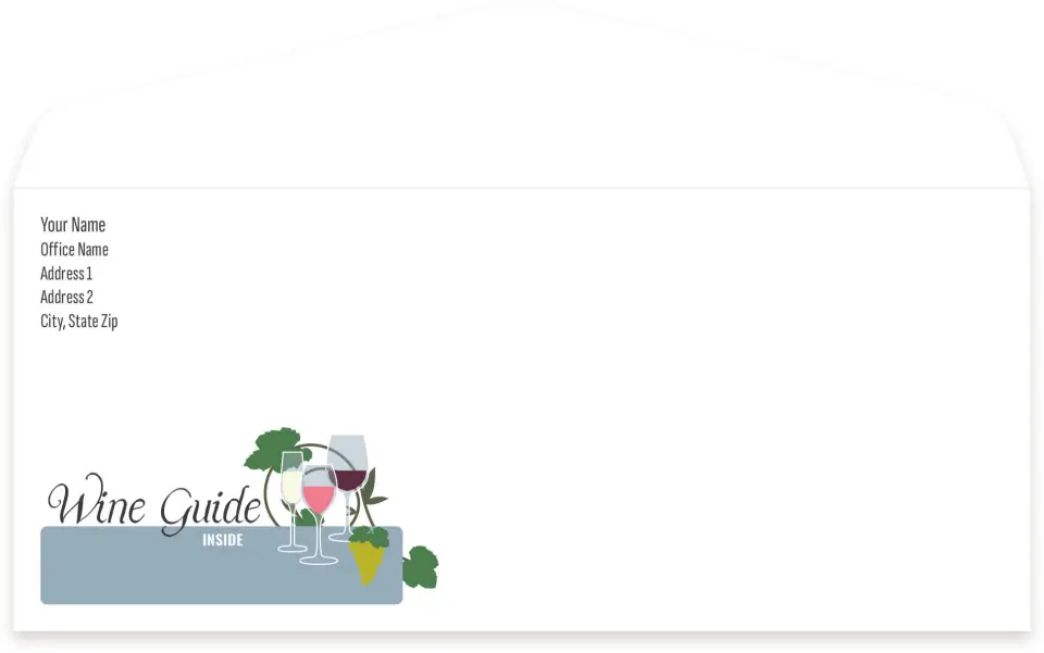 This is a 4.125 x 9.5 Business Envelope called Wine Guide printed in full color